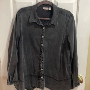 Never worn Logo dark gray wash jean shirt